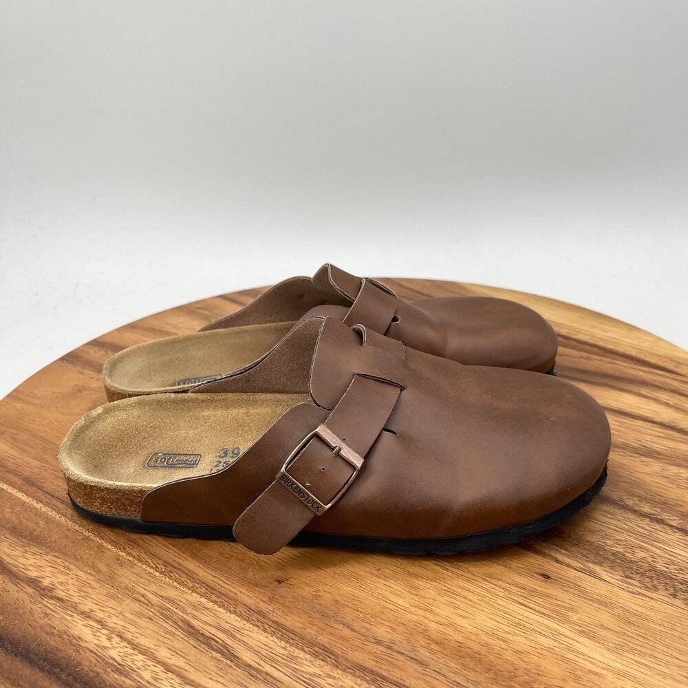 Birkenstock Boston Clogs Womens Size 8 / 39 Brown Leather Slip On Mules Casual
